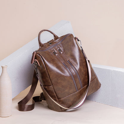 All-match Oil Wax Leather Backpack Soft Leather Leisure Travel