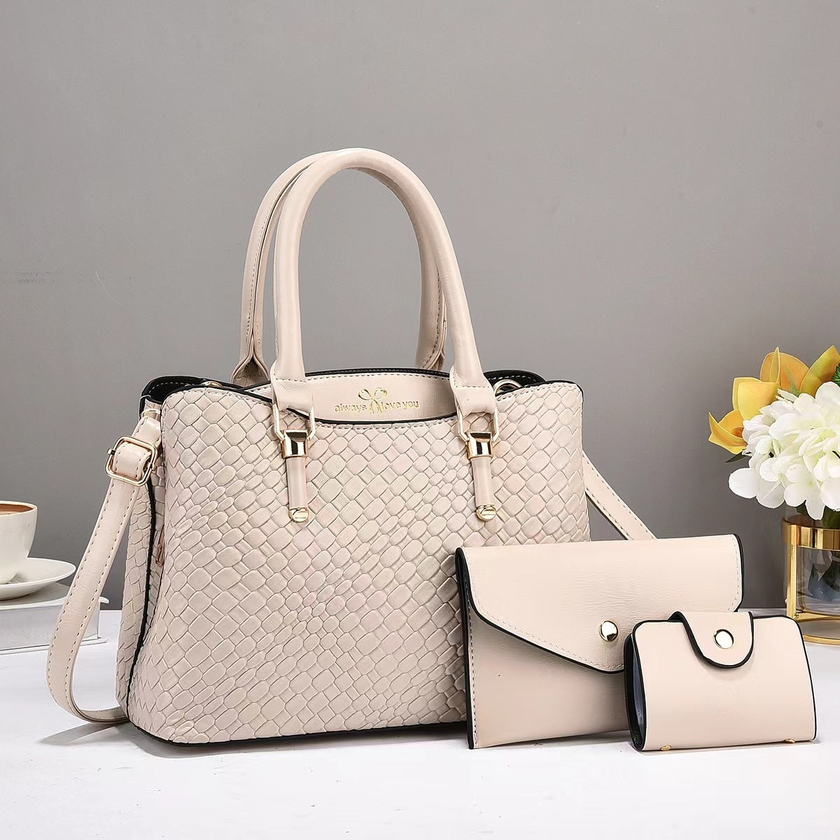 Woven Texture Three-piece Set Large Capacity One Shoulder Combination Bag