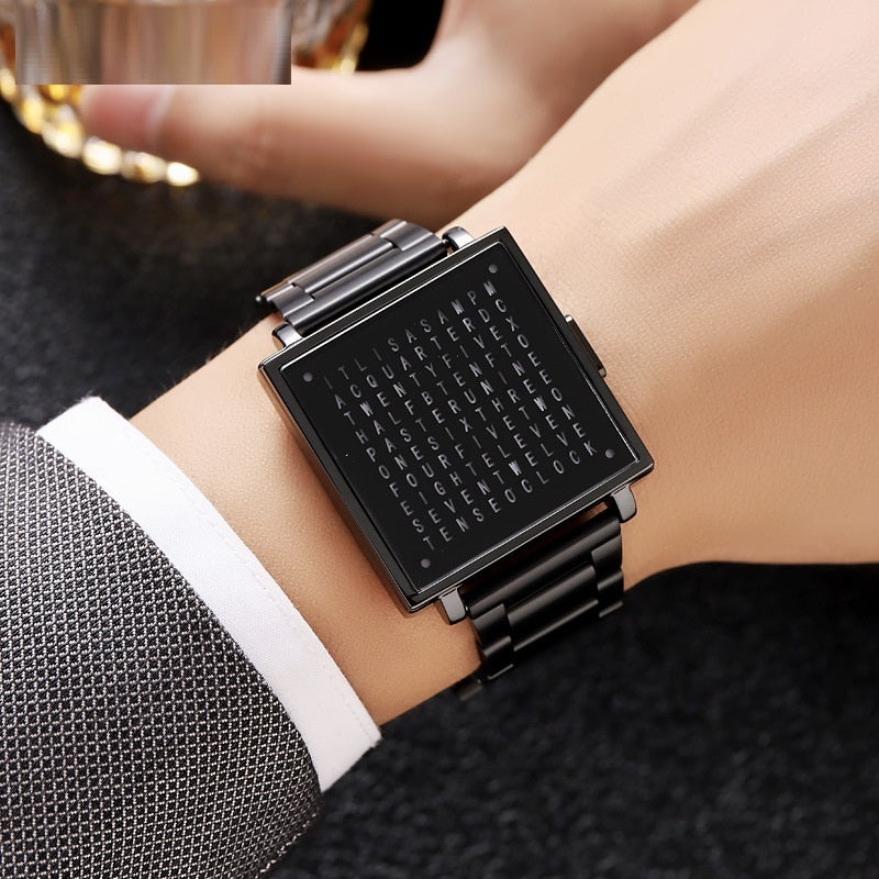 LED Letter Display Steel Watch