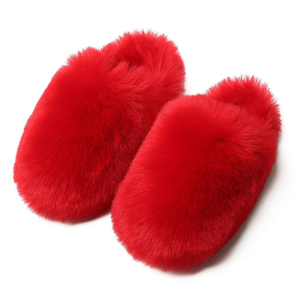 Fluffy Slippers Women's Home Fleece-lined Warm Artificial Fur