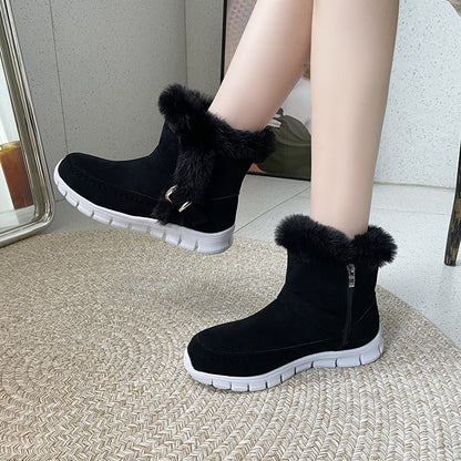 Thickened Solid Color Plush Ankle Boots