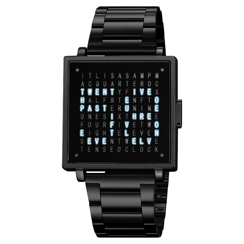 LED Letter Display Steel Watch