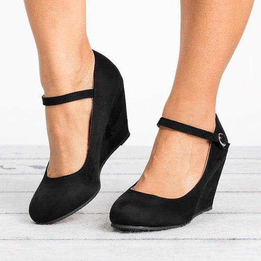 Women's Buckle Black Platform Shoes