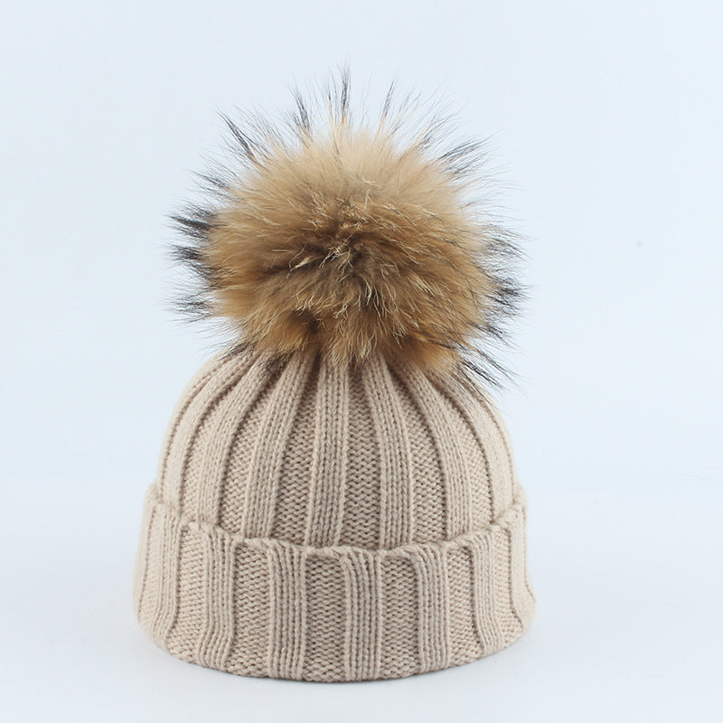 Parent-Child Children Raccoon Dog Fur Ball Hat Thermal Knitting