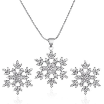 3pcs Snowflake Necklace Set With Rhinestones Earrings And Necklace Valentine's Day Gift