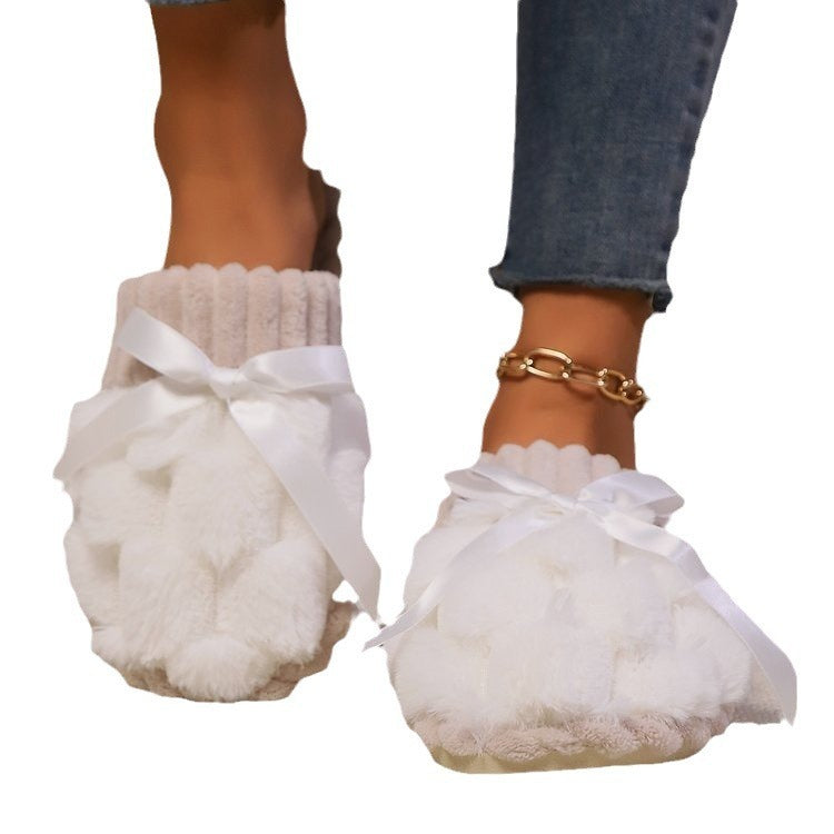 Fluffy Women's Indoor Warm Non-slip Plush Cotton Slippers