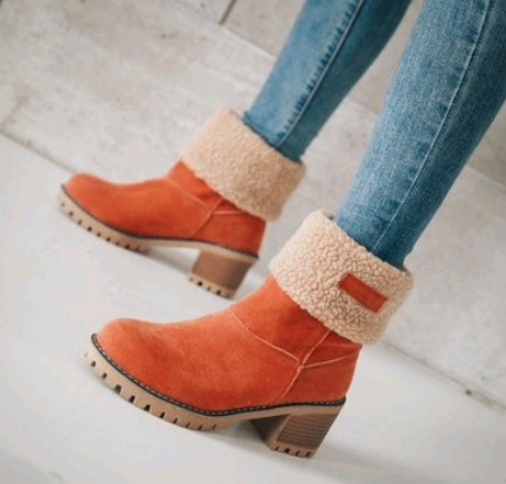 Mid-Tube Thick Heel Suede Boots