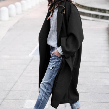 Casual Long Coat With Pockets Solid Color