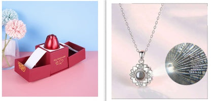 Metal Rose Jewelry Gift Box Necklace