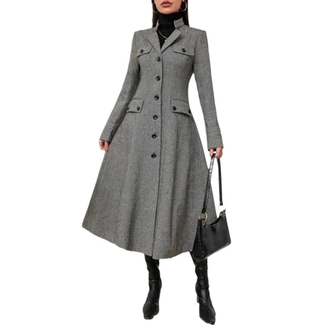 Women's Single-breasted Long-cut Coat