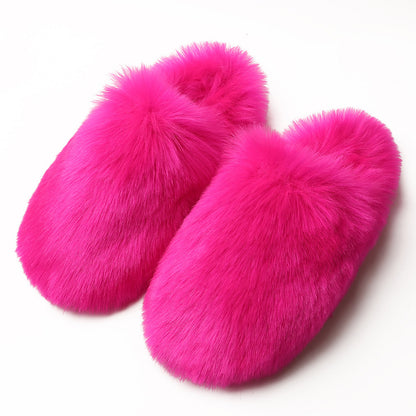 Fluffy Slippers Women's Home Fleece-lined Warm Artificial Fur