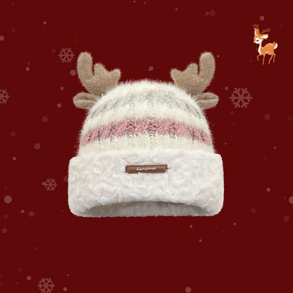 Warm Winter Knitted Hat With Cute Deer Antler