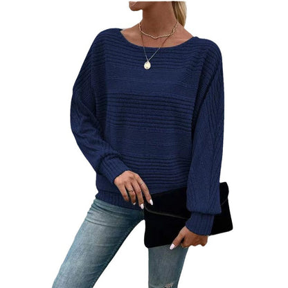 Casual Pullover Solid Striped Batwing Sleeves