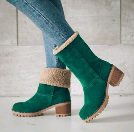 Mid-Tube Thick Heel Suede Boots