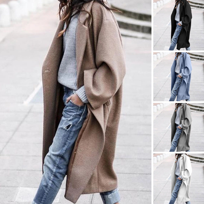 Casual Long Coat With Pockets Solid Color