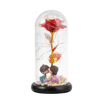 Valentines Day Rose LED Light Foil Flower In Glass Cover Night Lights