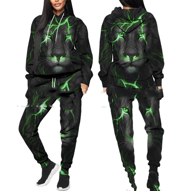 Printed Sports Fitness Running Hooded Sweater Set