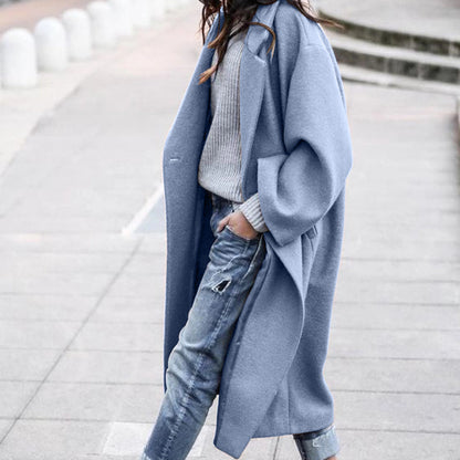 Casual Long Coat With Pockets Solid Color