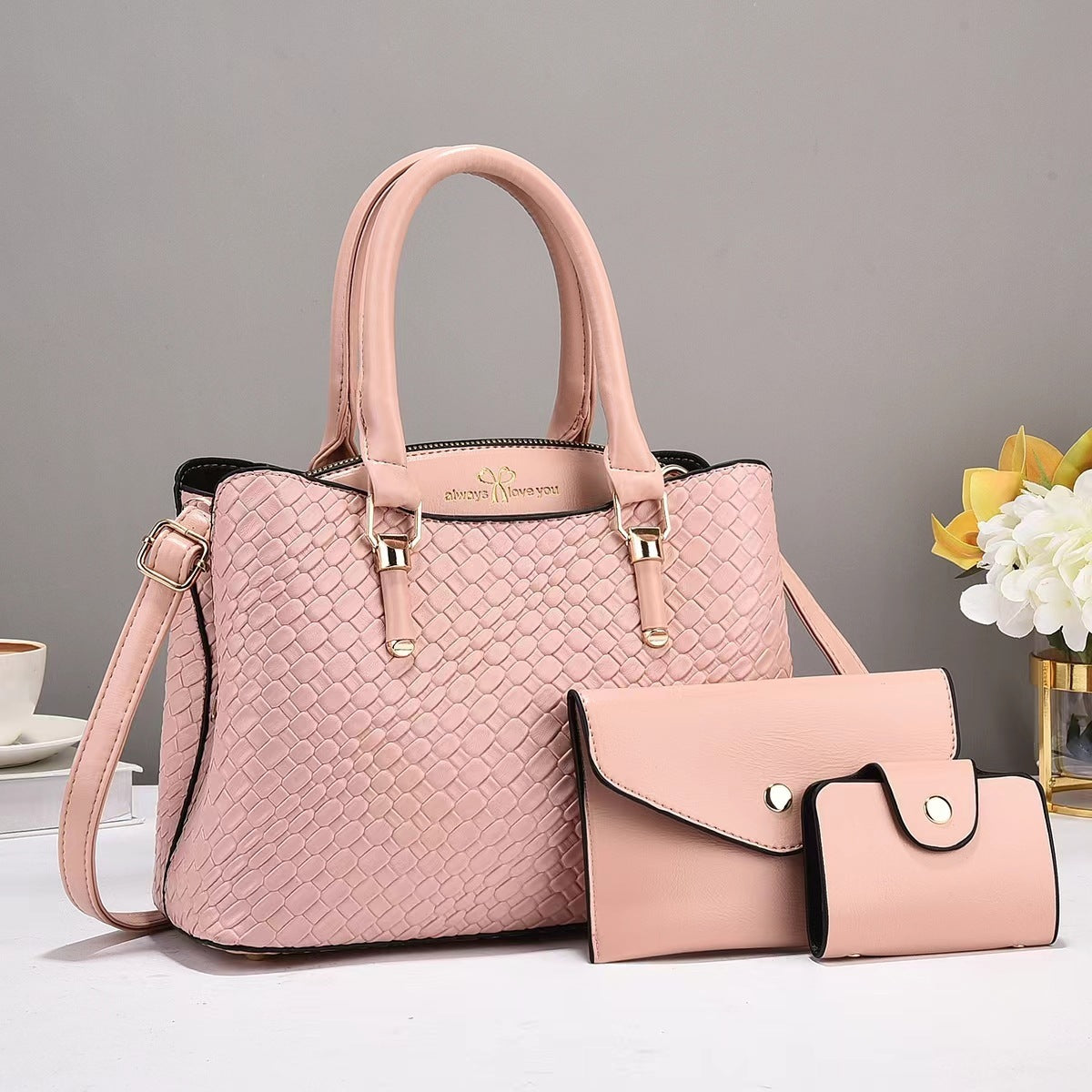 Woven Texture Three-piece Set Large Capacity One Shoulder Combination Bag