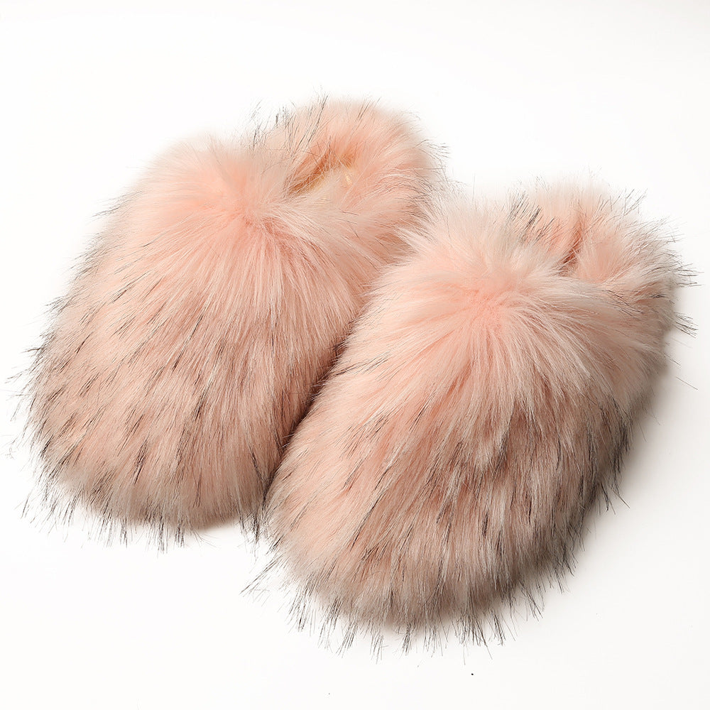 Fluffy Slippers Women's Home Fleece-lined Warm Artificial Fur