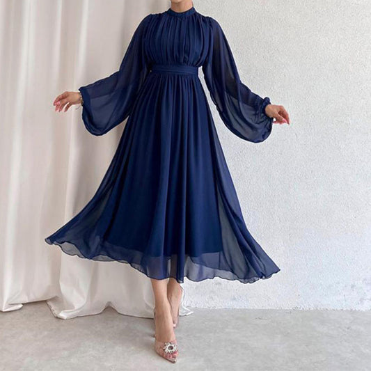 Solid Color Mesh Elegant Dress
