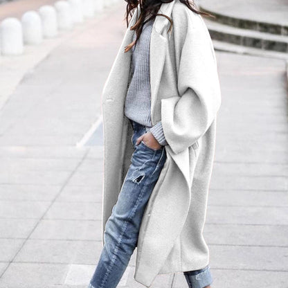 Casual Long Coat With Pockets Solid Color