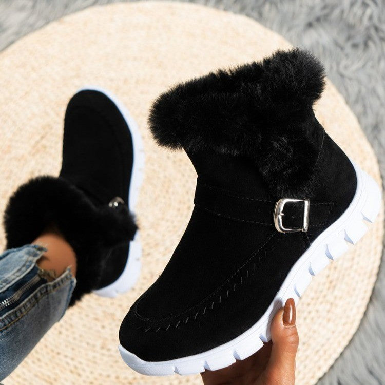 Thickened Solid Color Plush Ankle Boots