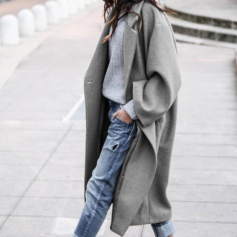 Casual Long Coat With Pockets Solid Color