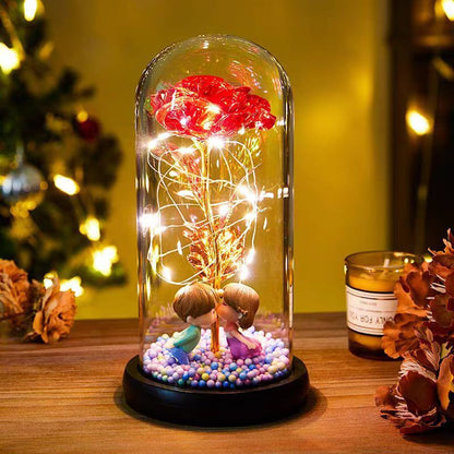 Valentines Day Rose LED Light Foil Flower In Glass Cover Night Lights