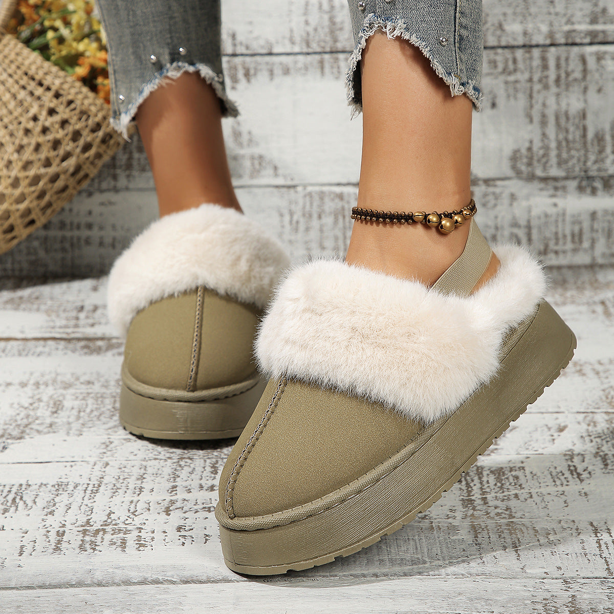 Winter Plush Home Slippers With Back-heeled Elastic Band