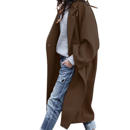 Casual Long Coat With Pockets Solid Color