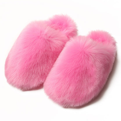 Fluffy Slippers Women's Home Fleece-lined Warm Artificial Fur