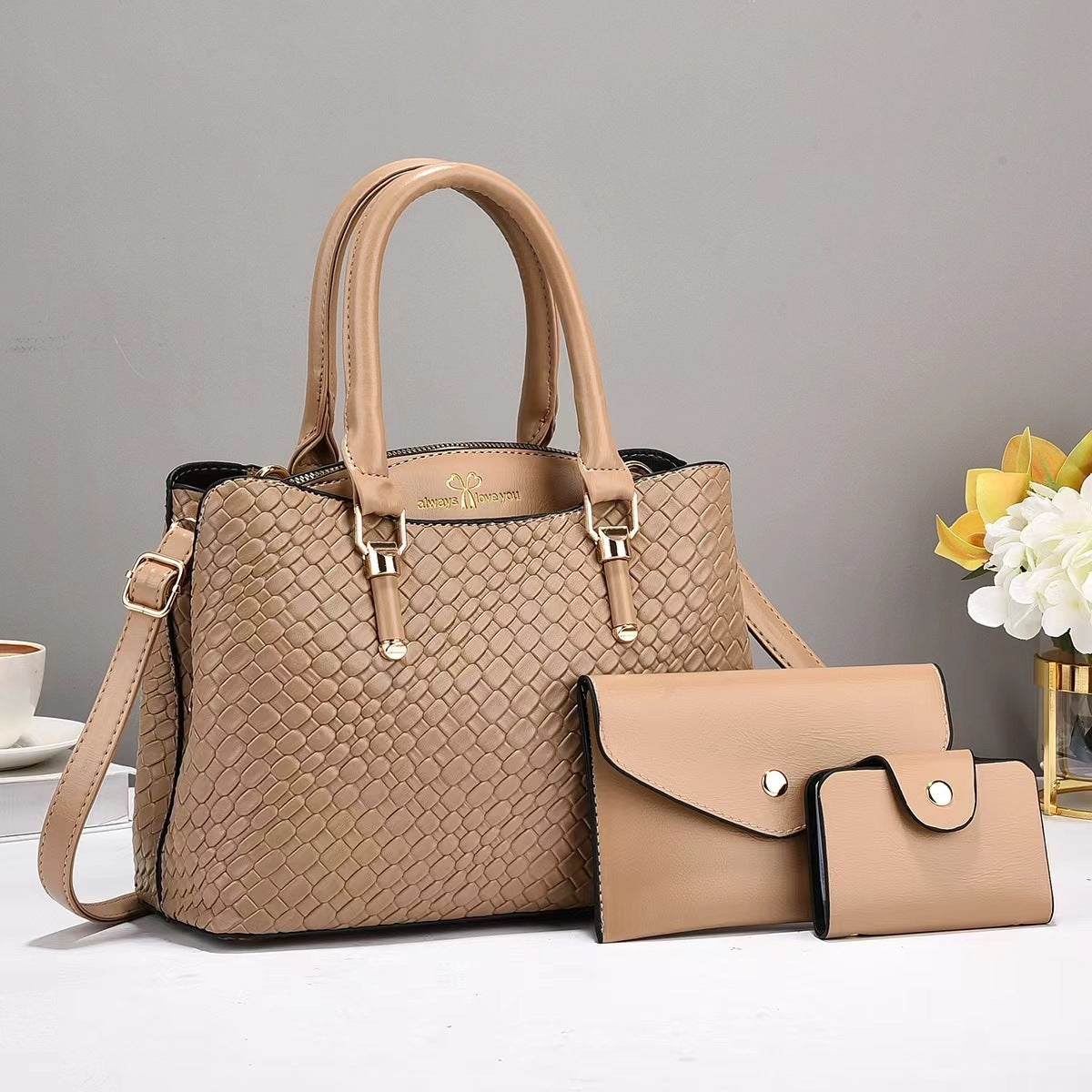 Woven Texture Three-piece Set Large Capacity One Shoulder Combination Bag