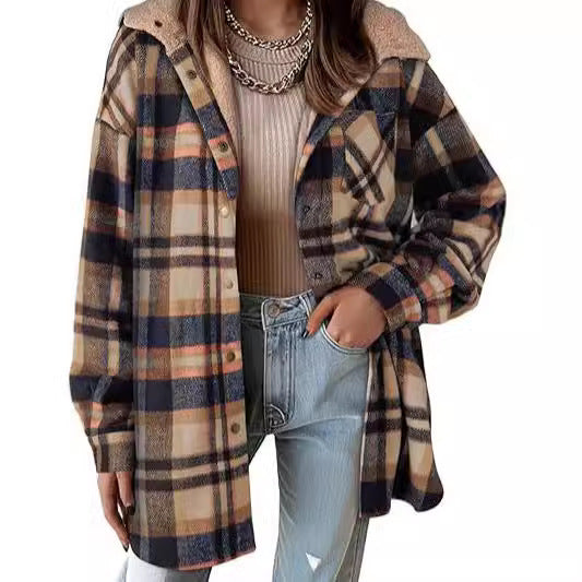 Women Flannel Plaid Jacket