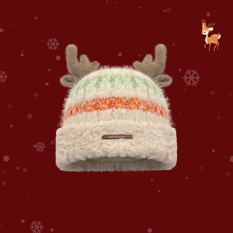 Warm Winter Knitted Hat With Cute Deer Antler