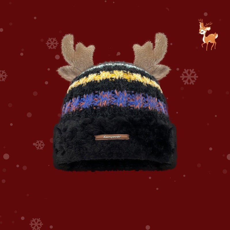 Warm Winter Knitted Hat With Cute Deer Antler