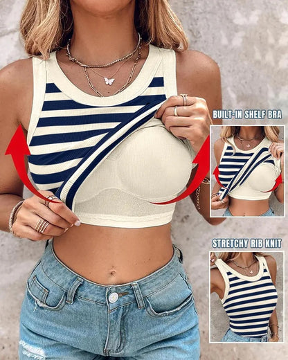Women's  Sleeveless Striped Vest With Bralette Ins