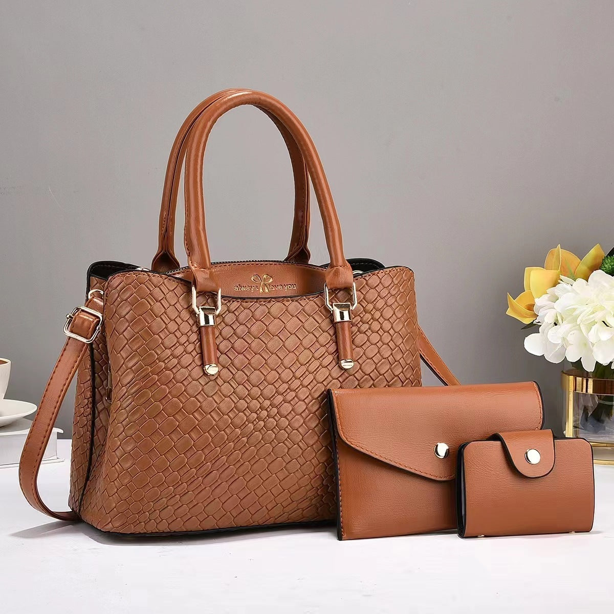 Woven Texture Three-piece Set Large Capacity One Shoulder Combination Bag