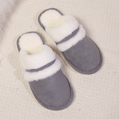 Rabbit Fur Cotton Slippers Fleece-lined Thickened Fluffy Slippers