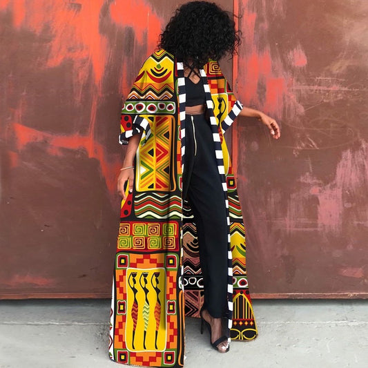 Long Floral Print Trench Coat
