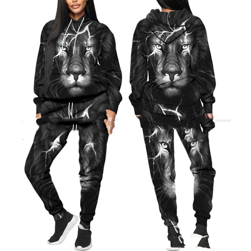 Printed Sports Fitness Running Hooded Sweater Set