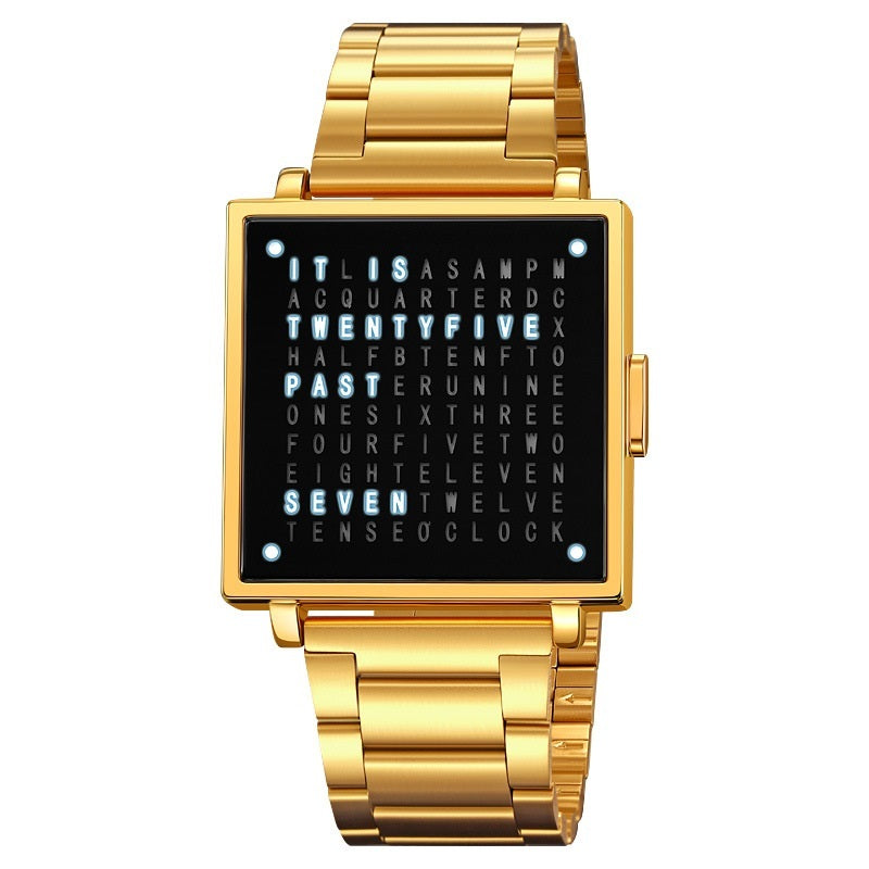 LED Letter Display Steel Watch