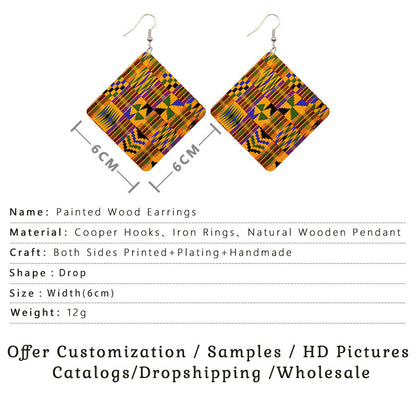 African Wooden Bohemian Square Earrings