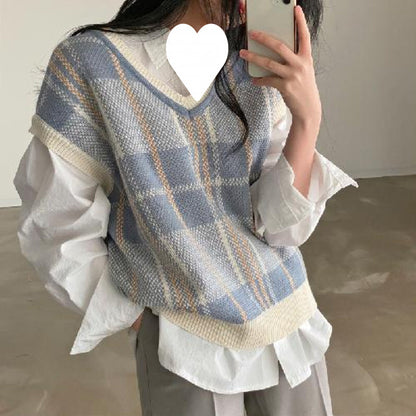 Plaid Knitted Vest Sweater