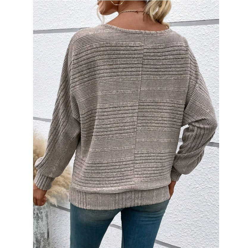 Casual Pullover Solid Striped Batwing Sleeves