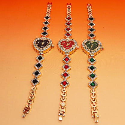 Fashion Diamond-embedded Love Heart-shaped Bracelet Watch Suit