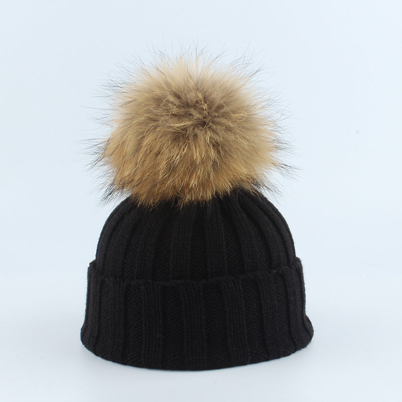 Parent-Child Children Raccoon Dog Fur Ball Hat Thermal Knitting