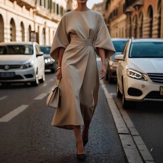 Fashion Waist-tighted Solid Color Elegant Dress