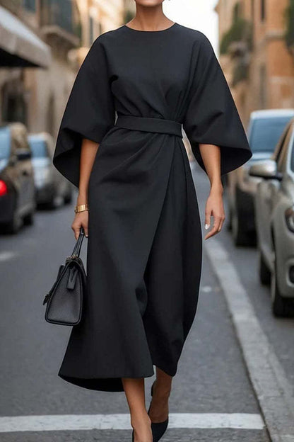 Fashion Waist-tighted Solid Color Elegant Dress