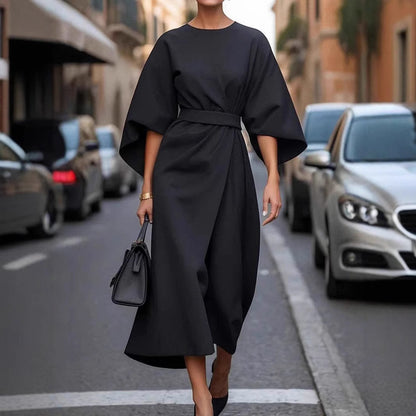 Fashion Waist-tighted Solid Color Elegant Dress